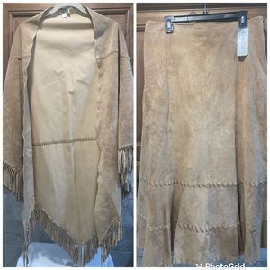Chico’s beige leather suede Shaw and skirt